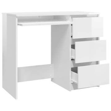 Elegant High Gloss White Desk - 90x45x76 cm Engineered Wood