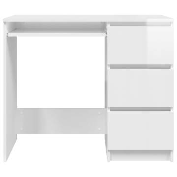 Elegant High Gloss White Desk - 90x45x76 cm Engineered Wood