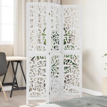 Elegant 3 Panel White Room Divider - Solid Wood Paulownia