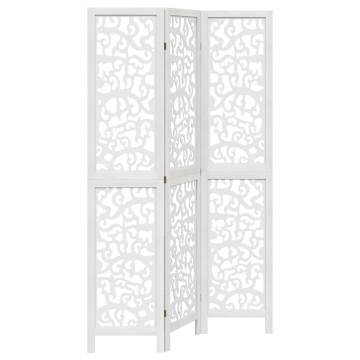 Elegant 3 Panel White Room Divider - Solid Wood Paulownia