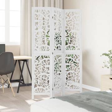 Elegant 3 Panel White Room Divider - Solid Wood Paulownia