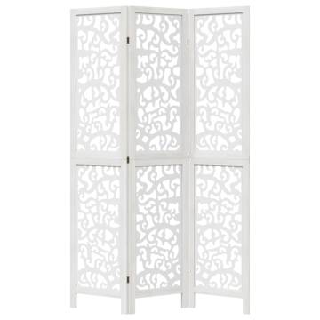 Elegant 3 Panel White Room Divider - Solid Wood Paulownia