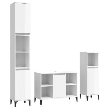 3 Piece Bathroom Furniture Set - High Gloss White Finish