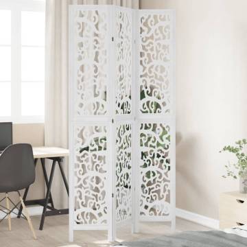 Elegant Room Divider 3 Panels - White Solid Wood Paulownia