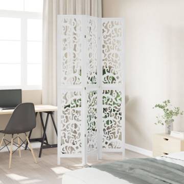 Elegant Room Divider 3 Panels - White Solid Wood Paulownia