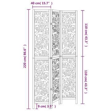 Elegant Room Divider 3 Panels - White Solid Wood Paulownia