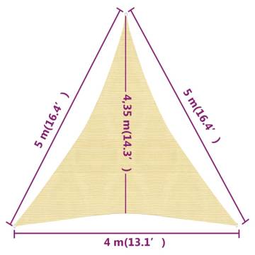 Beige HDPE Sunshade Sail 4x5x5 m - 90% UV Protection