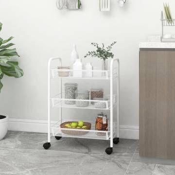 3-Tier Kitchen Trolley White - Durable Iron Cart | HipoMarket