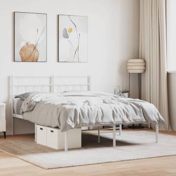 Elegant White Metal Bed Frame with Headboard - 140x200 cm