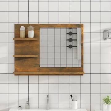 Smoked Oak Bathroom Mirror - 60x10.5x45 cm | HipoMarket UK