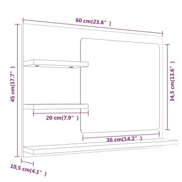 Smoked Oak Bathroom Mirror - 60x10.5x45 cm | HipoMarket UK