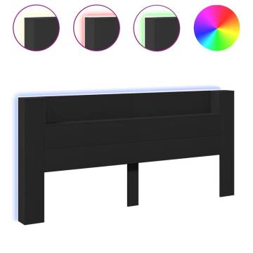 Stylish Black LED Headboard Cabinet - 220x16.5x103.5 cm