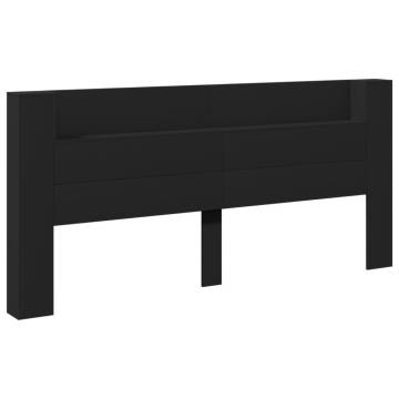 Stylish Black LED Headboard Cabinet - 220x16.5x103.5 cm