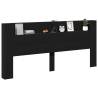 Stylish Black LED Headboard Cabinet - 220x16.5x103.5 cm