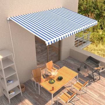 Manual Retractable Awning 450x300 cm - Blue & White | HipoMarket