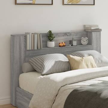 Stylish LED Headboard Cabinet in Grey Sonoma - 160x16.5 cm