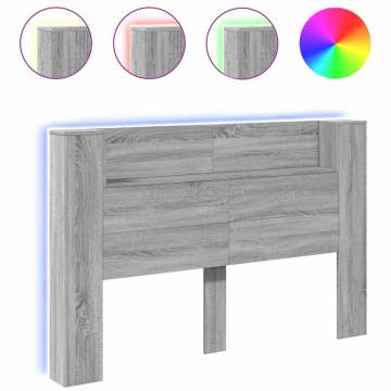 Stylish LED Headboard Cabinet in Grey Sonoma - 160x16.5 cm