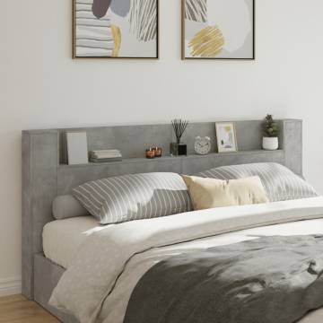 Modern Headboard Cabinet with LED - Concrete Grey 220x16.5 cm