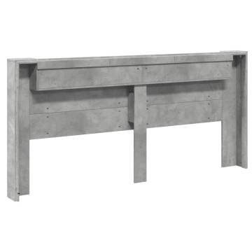 Modern Headboard Cabinet with LED - Concrete Grey 220x16.5 cm