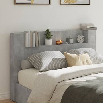 Headboard Cabinet with LED - Concrete Grey 160x16.5 cm