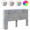 Headboard Cabinet with LED - Concrete Grey 160x16.5 cm