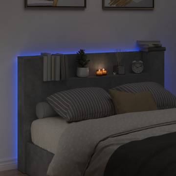 Headboard Cabinet with LED - Concrete Grey 160x16.5 cm