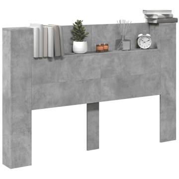 Headboard Cabinet with LED - Concrete Grey 160x16.5 cm