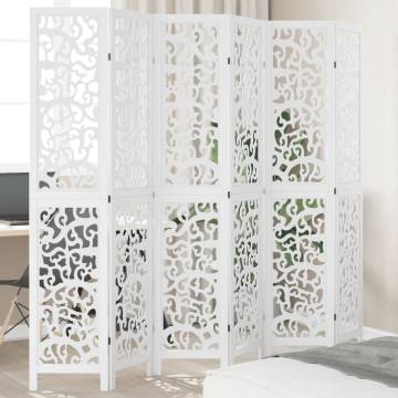 Elegant 6 Panel Room Divider in White Solid Wood