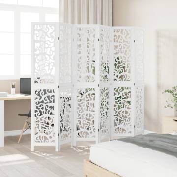 Elegant 6 Panel Room Divider in White Solid Wood