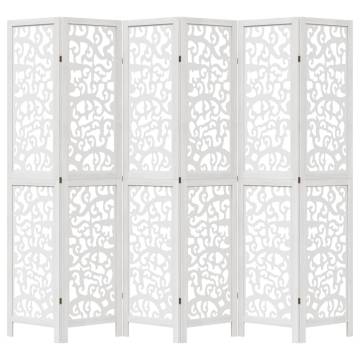 Elegant 6 Panel Room Divider in White Solid Wood