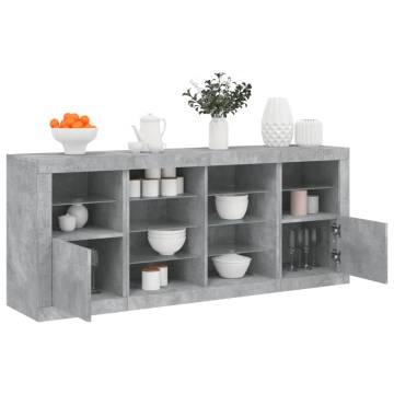 Modern Sideboard with LED Lights - Concrete Grey 163x37x67 cm