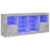 Modern Sideboard with LED Lights - Concrete Grey 163x37x67 cm