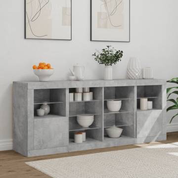 Modern Sideboard with LED Lights - Concrete Grey 163x37x67 cm