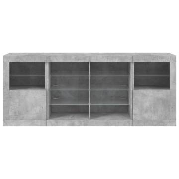 Modern Sideboard with LED Lights - Concrete Grey 163x37x67 cm