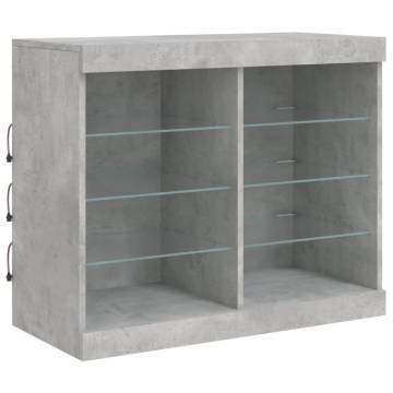 Modern Sideboard with LED Lights - Concrete Grey 163x37x67 cm