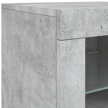 Modern Sideboard with LED Lights - Concrete Grey 163x37x67 cm