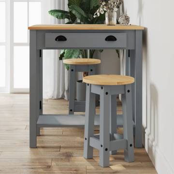 Grey Solid Wood Pine Bar Stools - 2 pcs | Hipo Market