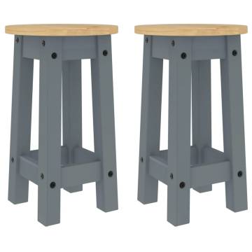 Grey Solid Wood Pine Bar Stools - 2 pcs | Hipo Market