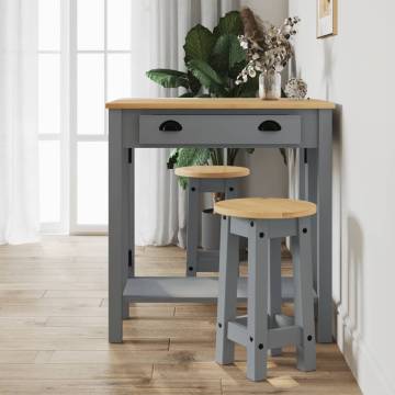 Grey Solid Wood Pine Bar Stools - 2 pcs | Hipo Market