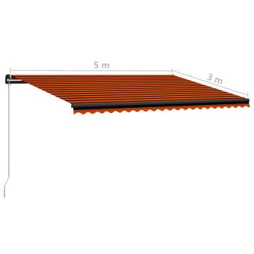 Manual Retractable Awning with LED - 500x300 cm - Orange/Brown