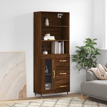 Stylish Highboard in Brown Oak - 69.5x34x180 cm