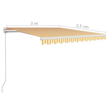 Manual Retractable Awning 300x250 cm - Yellow & White