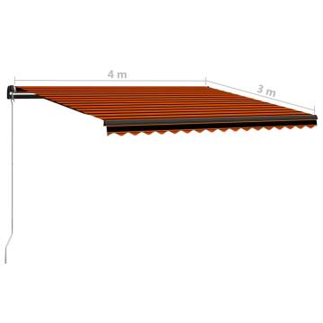 Manual Retractable Awning with LED - 400x300 cm Orange & Brown