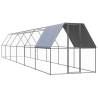 Outdoor Chicken Cage 2x12x2 m Galvanised Steel Colour silver and silver grey Size 2 x 12 x 2 m Model with partially-covered roof 