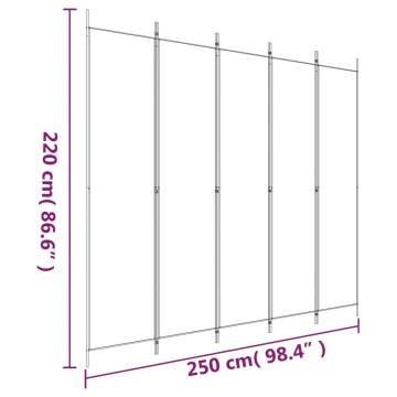 5-Panel Room Divider White 250x220 cm Fabric - Hipomarket