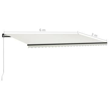 Manual Retractable Awning with LED - 600x300 cm Cream