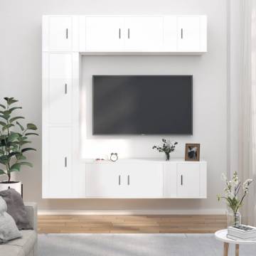 7 Piece High Gloss White TV Cabinet Set - Stylish Storage