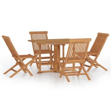 5 Piece Folding Outdoor Dining Set - Solid Teak Wood