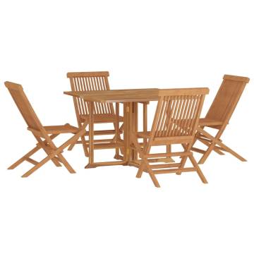 5 Piece Folding Outdoor Dining Set - Solid Teak Wood