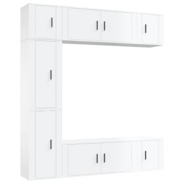 7 Piece High Gloss White TV Cabinet Set - Stylish Storage